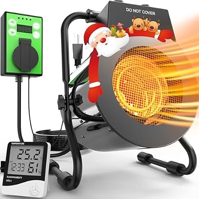 Greenhouse Heater with Thermostat, 1500W Outdoor Heater with Fast Heating, Overheat Protection, Grow Tent Heater for Greenhouse, Garden, Flower Room