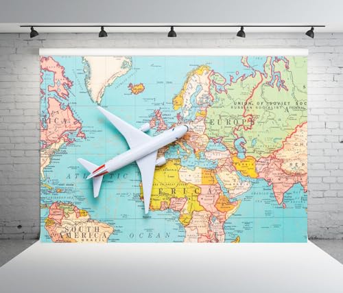 Fondo Fotográfico Tela 7x5FT Mapa Mundo BELECO miniatura 3