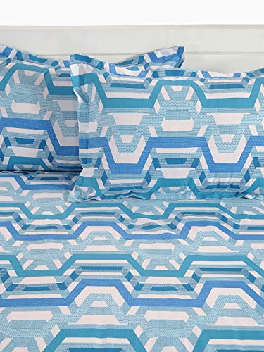 Image of Swayam Roto Cotton Single Bedsheet with 1 Pillow Cover | Size 60 x 90 inch | 144 TC | Geometric Design | Soft Breathable Bed Sheet | Comfortable & Durable for Bedroom - Blue