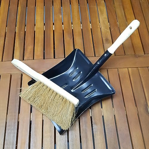 Metall Kehrblech und Handfeger Kokus im SET Kehrschaufel Hand Besen Feger Holz Griff Kehr Schaufel Kehrset Kehrgarnitur (1x Schwarz) – Bild 5