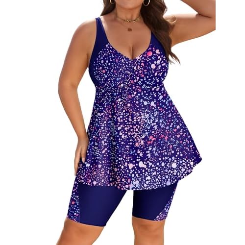 Arolina Plus Size Swimsuit for Women Two Piece Modest Tankini Full Coverage Tummy Control Bathing Suits with Shorts Star Whole Sky Small