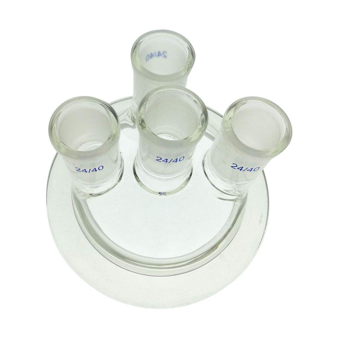 KimLab REA-0086 Cylindrical Round Bottom Reaction Kettle Flask with Cover,Four-Neck Standard Taper Joints 24/40 Joint Center - 24/40 Joint Side Neck 10000ml/10L Capacity