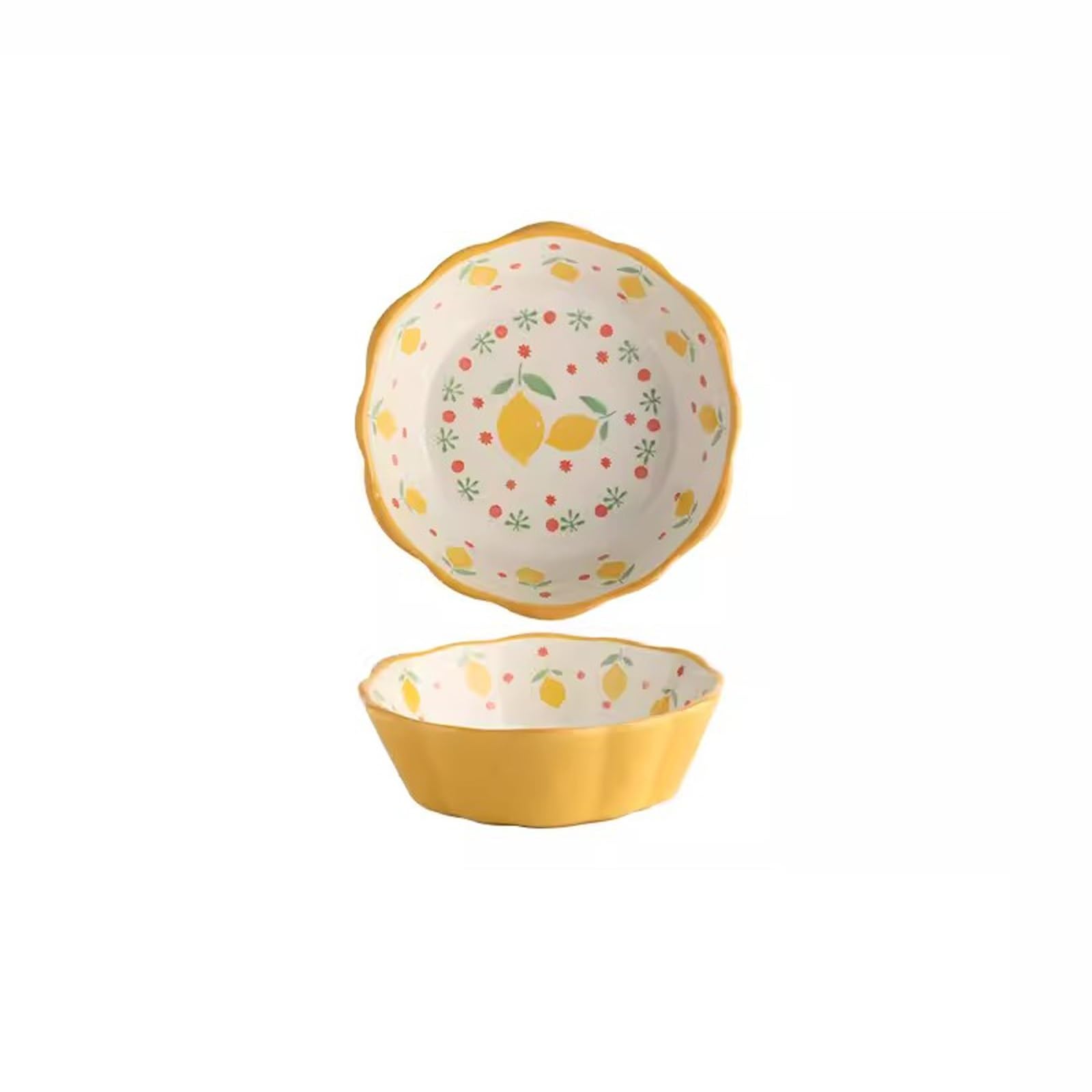 IROEJT Salad Bowls 2 Pcs Ceramic Fruit Salad Bowl Cute Tableware Home 6-Inch Noodle Bowl Kitchen Soup Bowls，6