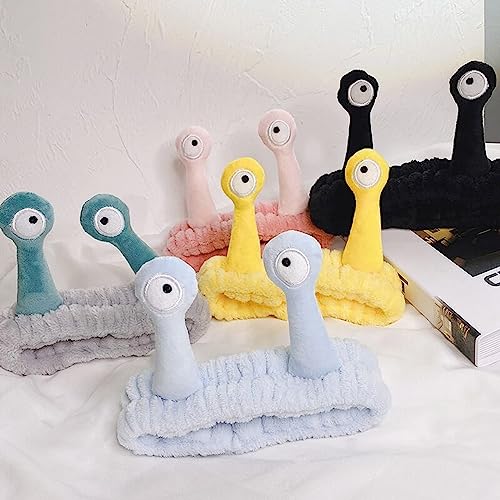 Tyghbn Snail Headband, 2023 New Snail Headband For Washing Face, Snail Makeup Headband Hairband, Lovely Coral Fleece Elastic Hair Wrap Makeup Bands With Plush Wrist Strap (Gray+Blue) #TOP5