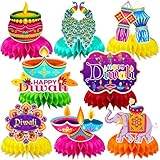 JULMELON 8PCS Diwali Party Decorations Honeycomb Centerpiece, 3D Double Sided Happy Diwali Centerpiece Table Decorations Table Toppers for Home Indian Diwali Festival of Lights Party Favors Supplies