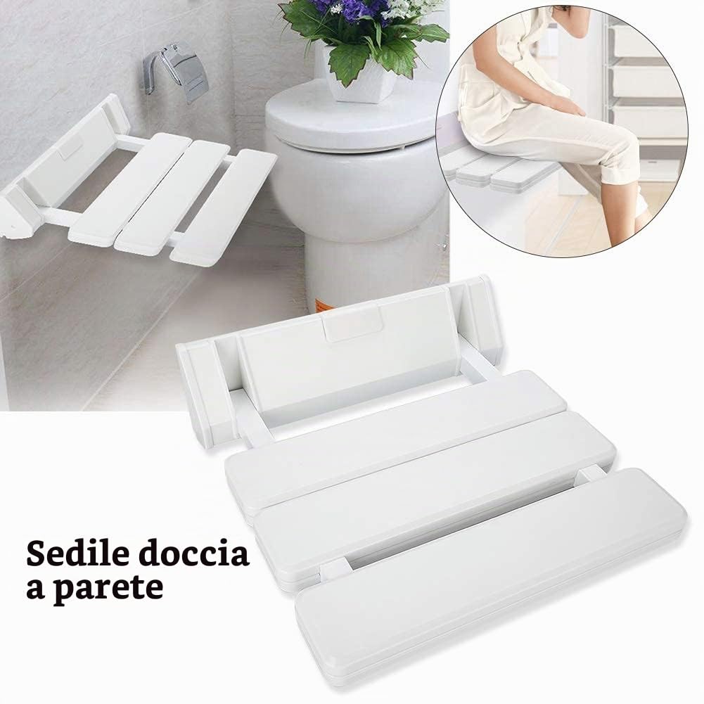 Sedile per doccia pieghevole in stile moderno Sedile per doccia pieghevole, panca parete per bagno in plastica ABS resistente con capacità di carico elevata 130 kg Ideale per donne incinte anziane