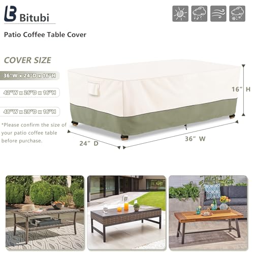 Image of Bitubi Waterproof Patio Coffee Table Cover, Rectangular Outdoor Small Side Table Cover - Fits up to 36L x 24W x 16H inches, Beige