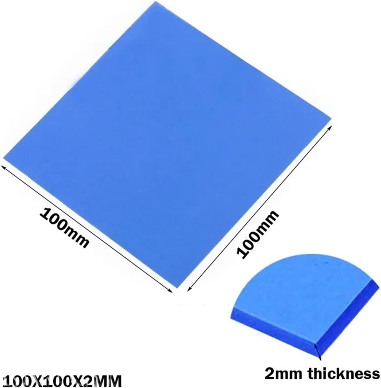 Thermal Conductive Silicone Pads 8pcs/Set 8Size 100x0.5,1,1.5,2,2.5,3,4,5mm Blue White Chip Conductive Silicone Heatsink Thermal Pad(8pcs100X100X2mm)