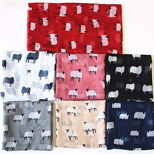 Women'S Chiffon Shawl Cute Print Sheep Pattern Comfortable Long Scarves Soft Voile Silk Wrap Scarf (Light Pink)3