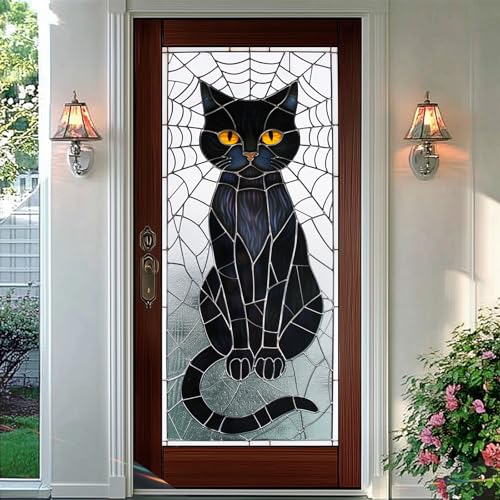 Vinilo decorativo para ventana Halloween gato negro 17.7 x 39.3 pulg miniatura 6