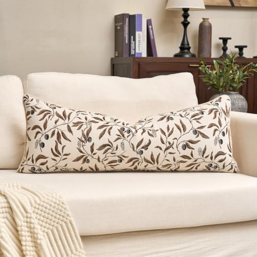 Image of Alerfa Beige Floral Throw Pillow Cover 14 x 36 Inch Rectange Luxury Decorative Lumbar Pillow Cover for Couch Living Room Bedroom