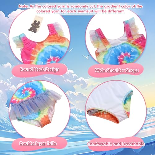 Image of Girls One Piece Swimsuit Colorful Mermaid Bathing Suits Cute Kids Princess Beach Swimwear 2-10 Years