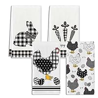 4 Stück Geschirrtuch Ostern Küchentücher Set, 40x60cm Handtücher Hase Huhn Motiv, Oster Geschirrtücher, Geschenk Frühling Putztücher, Hühner Deko für Küche Party, Familienbrunch, Ostertreffen