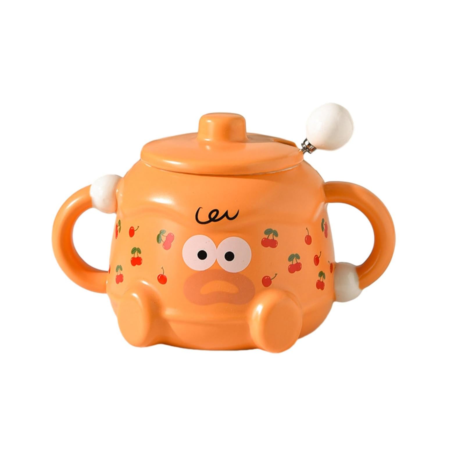 Taza de leche de cerámica divertida de 420 ml con orejas, cereza, 420 ml