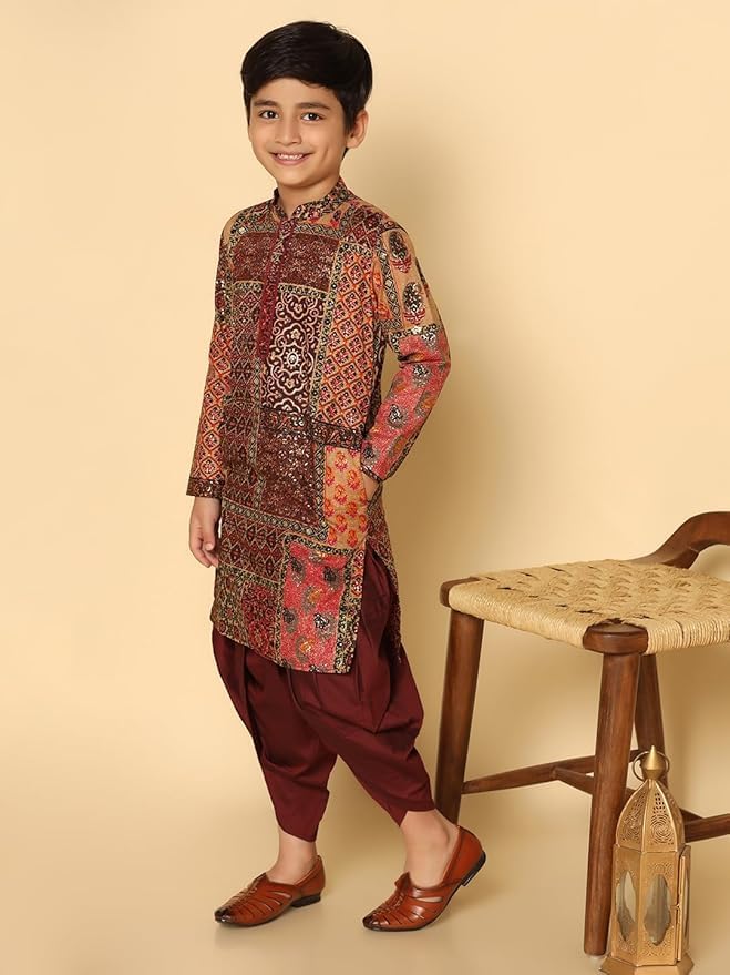Image of KISAH Kids' Kurta Set - Printed Cotton Blend - Traditional Indian Ethnic Wear for Men - Ideal for Weddings and Festivals