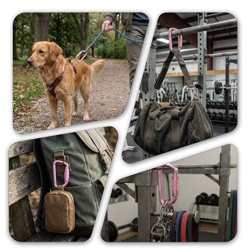 Image of FresKaro 3inch 12kN-2698lbs Auto Locking Carabiner Clips, Solid D Shape, Heavy Duty 7075 Aluminum, Lightweight 1.09oz, Rust Proof, for Hammock, Hiking, Dog Leash, Keychain etc., Multi-Colors