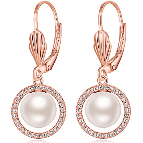 Pendientes de perla, pendientes de perlas colgantes de plata y perla, pendientes de perlas colgantes, pendientes de perlas de oro blanco, pendientes de oro rosa, Pearl Cover