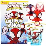Spidey and His Amazing Friends Birthday Party Favor, Individually Wrapped Lollipop Rings, Ghost-Spider, and Miles Morales Decorated Suckers, Box of 18