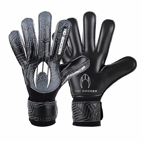 HO Soccer Force Black Guantes de Portero, Unisex Niños, Negro/Gris, 5
