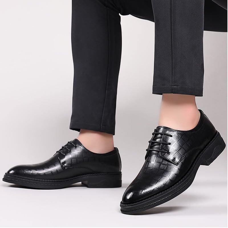 White Dress Shoes for Men Lace Up Retro Pointed Chunky Heel Business Dress Shoes Classic Business Dress Shoes(7.5)2