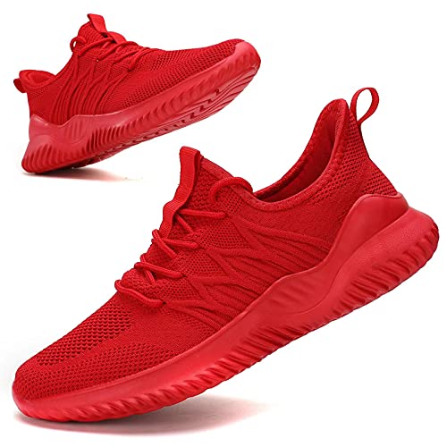 Mens Casual Running Shoes Light Comfort Casual Sport Mesh Sneakers Work Gym Slip On Tennis Walking Cross Trainer Red #TOP8