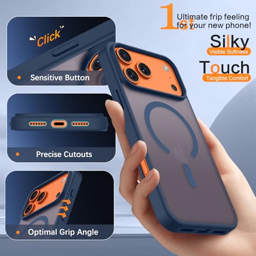 Image of BENTOBEN Magnetic for iPhone 17 Pro Max Case 6.9 inch 2025, [Compatible with Magsafe] Cute Slim Frosted Matte Military Shockproof Protective Bumper Girl Men Phone Cover for iPhone 17 ProMax, Deep Blue