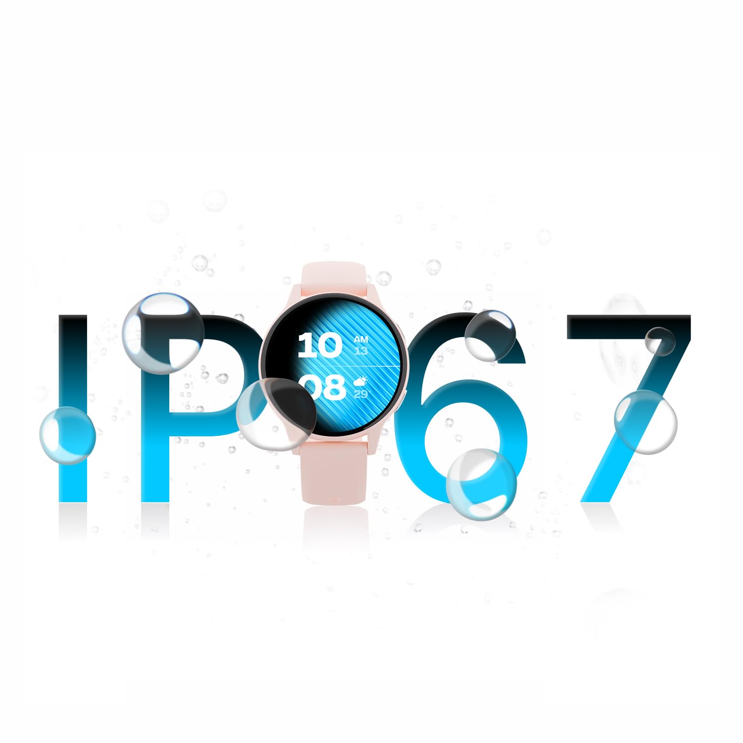 Forever Reloj inteligente IGO Watch 4 para mujer - AMOLED táctil, reloj redondo, monitor de sueño, deportes, fitness, alertas SMS, Bluetooth, resistente al agua IP67, blanco/rosa, 2 rayas, reloj