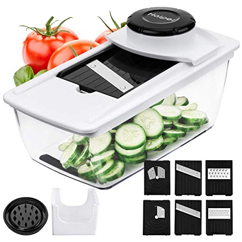 Vegetable Slicer, Haipei Veggie Slicer Vegetable Chopper Spiralizer, 6 Interchangeable Stainless Steel Blades+2