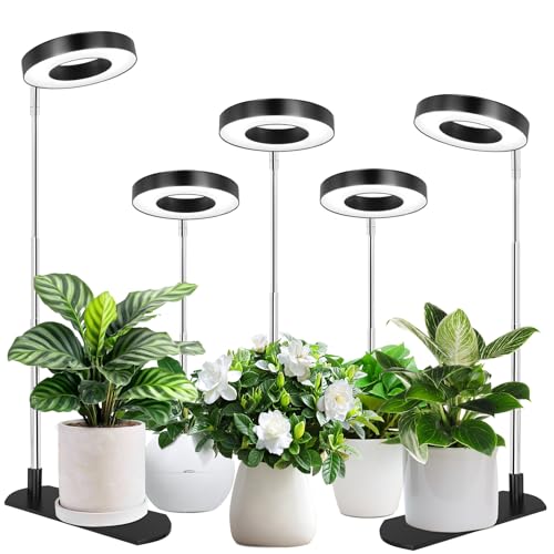 Image of LBW Grow Light for Indoor Plants, Full Spectrum Plant Light with Base, Height Adjustable Plant Growing Lamp with Auto On /Off Timer 6 /8 /12 /16H,3 Colors,5 Dimming Levels, for Small Plants, Black,5 packs