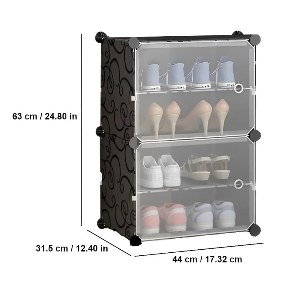 Image of KRISHYAM DIY Plastic Shoe Rack with Door Cover | 4 Layer Foldable Shoes Rack for Home | Dustproof Chappal & Slipper Stand | Multipurpose Organizer for Entryway & Bedroom(4 Shelves-2 Door (Black))