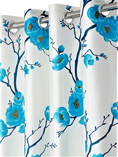 Image of Fashion String 2 Piece 3D Tulips Eyelet Polyester Long Door Curtains - 9 Feet, Aqua
