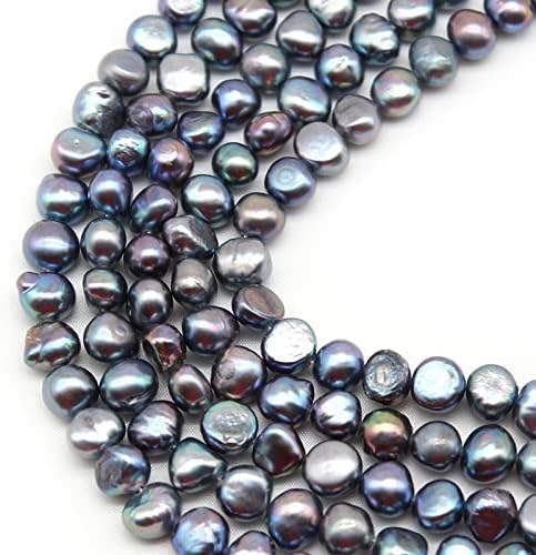 Natural Dark Blue Freshwater Pearl Irregular Baroque Pearls Bead For Jewelry Making DIY Bracelet Necklace 14" Strand 3-10mm Handmade crafts ( Color : Dark Blue , Item Diameter : 8-9mm 35beads )