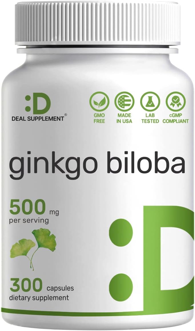 Ginkgo Biloba 500mg Per Serving, 300 Capsules, 5 Month Supply – Grown in Northern Asia – Extra Strength, Non-GMO, No Gluten