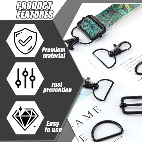 JUGUTA 18 Stück Taschenzubehör Zum Nähen Zubehör, D Ringe 40Mm, Leiterschnallen Und Karabinerhaken Mit Drehgelenk, Metall-Set Für Diy Handtaschen, Hundegeschirr Und Schlüsselanhänger