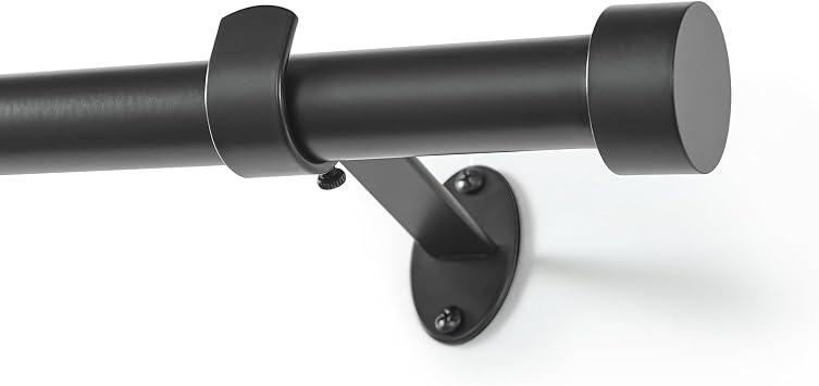 Serena Single Curtain Rod with Contemporary Cap Finial, Antique Black - 32"W x 142"L