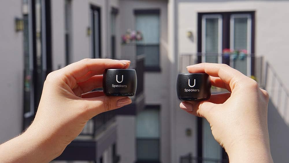 Fashionit U Pro - Mini Bluetooth Speaker Set U Pro TWS Wireless Speakers with Charging Tray | Portable Small Speakers with Surround Sound for Travel, Shower, Beach, Car | Black - Image 5