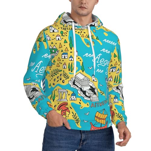 Sweat à capuche homme hiver chaud pull bleu Grèce