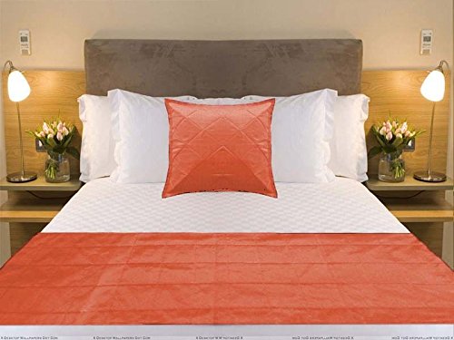 Quilted Bed Runner - Coral Orange Bed Scarf Long Side Runner Throw King/Queen/Twin Size With Decorative Cushion Cover Polyester 20" Wide X 102" Long (50 Cm X 300 Cm) #TOP4