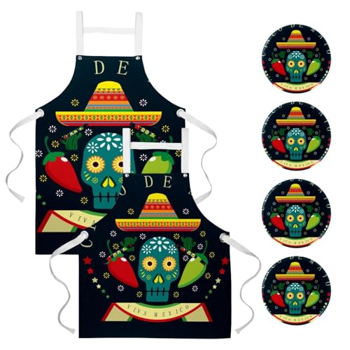 Tablier de serveuse pour cuisine et bistrot au style Sugar Skull mexicain