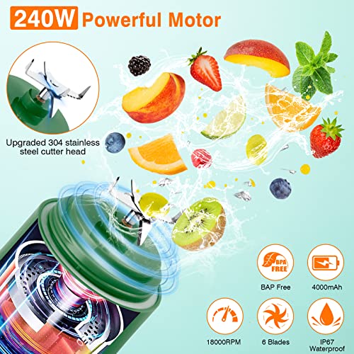 20Oz Portable Blender, Personal Size Blender Smoothies And Shakes With 6 Blades, Usb Rechargeable Blender Fruit Juicer With 2 Mixing Modes & Led Light, With For Kitchen Outdoor Gym Office (Green) #TOP1