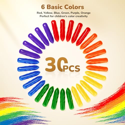 image for JoyCat 30 Pack Jumbo Crayons Bulk for Toddlers, 6 Vibrant Colors Easy-