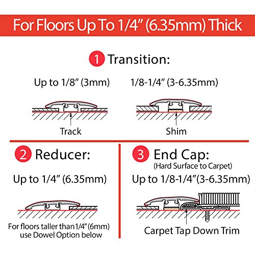 3-in-1 UniTrim 2\" Wide x 94\" Long Waterproof Floor Molding for Laminate, WPC, LVT & Vinyl, Floor Thickness up to 1/4\", 3 Pack, Natural Oak