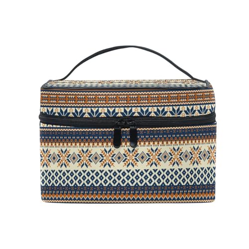 SAMAU おしゃれ メイクボックス 大容量 メイクポーチ 北欧 ストライプ柄 チェック柄 人気 化粧ポーチ 広口 収納バッグ 多機能 手提げ コスメ収納 携帯に便利