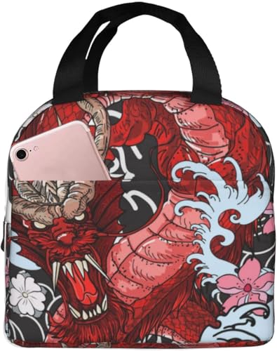 龍 竜 ドラゴン柄 和風 ランチバック 保温 保冷 弁当バッグ おしゃれ コンパクト 持ち運び便利 小物用手さげ ミニトート 通勤 通校 旅行 人気 プレゼント