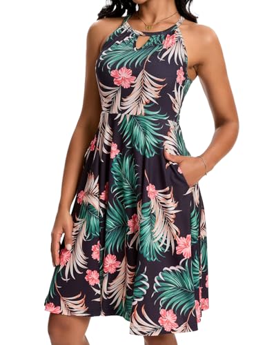 Image of ANYFITTING Built in Bra Halter Dresses for Women 2026 Summer Pockets Dress Flowy Midi Sundresses Beach Vacation