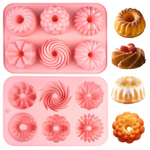 Gugelhupfform Silikon Klein Backformen Praktische 2 Stück, Silikon Gugelhupf Form Wiederverwendbar, Minigugelhupf Form mit Antihaftbeschichted, Klein Gugelhupf Kuchenform für Kekse, Bagels, Muffins