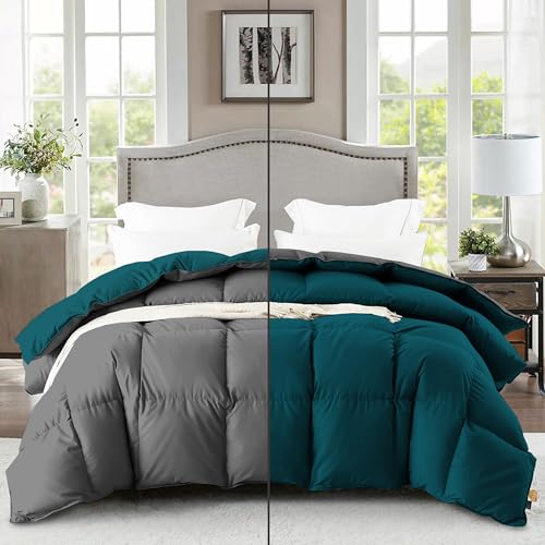 Image of Fluffy 600 GSM Winter Comforter Double Bed Size 90 inchX100 inch - 600 GSM Heavy Winter Quilt Microfiber Rajai /Duvet /Blanket Super Soft Double Bed - Teal /Dark Gray Color