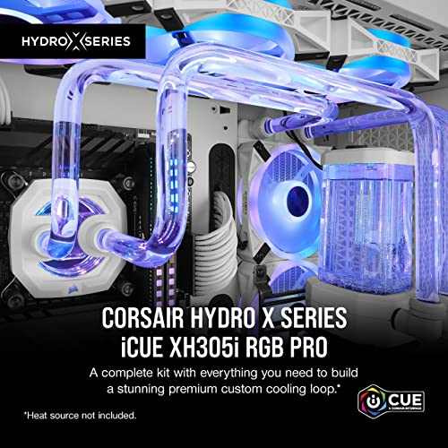 Corsair Hydro X Series iCUE XH305i RGB PRO Custom Cooling Kit (Hardline CPU Cooling Loop, CPU Water Block, D5 Pump/Reservoir Combo, Radiator, 3x RGB Fans, iCUE Software Control) White - Image 3
