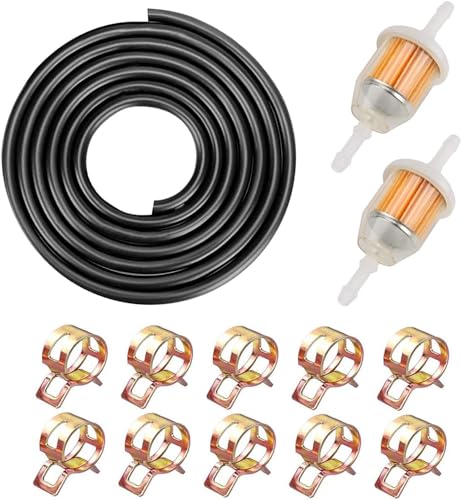 1/4' Kit de manguera de gasolina, manguera de combustible de 2m Ø 6mm, 2 filtros de gasolina, con 10 abrazaderas de manguera, para coches, motos