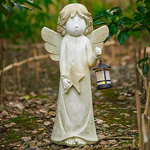 Havanadd Garden Ornament Decorative Sculpture Courtyard Angel Plaster Sculpture for Home Living Room Decoration Resin Crafts Ornaments With LED Light (Color : White, Size : 60x30x18cm)